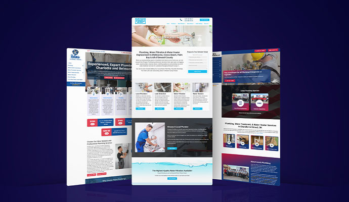 Collage of Helms Plumbing, Drains and Dilago's Plumbing Services and Linn's Plumbing website mockup
