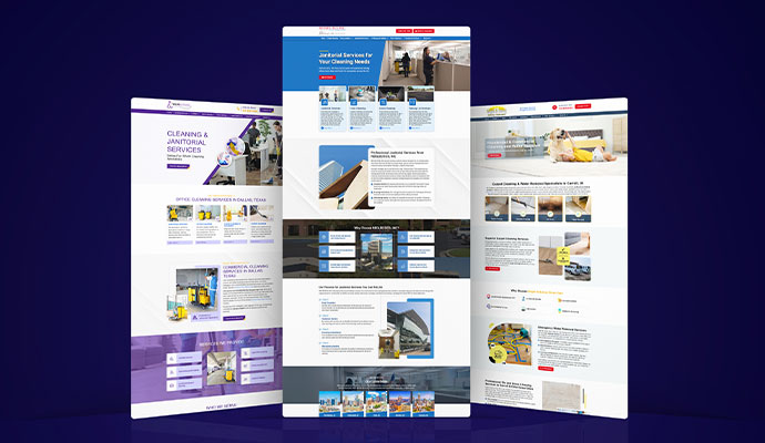 Collage of Valor Janitorial, REDLEE/SCS, INC and  Bright & Sunny Clean Care website mockup