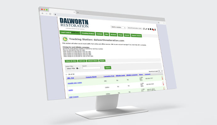Dalworth Restoration website lead tracking dashboard