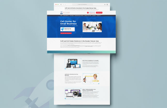 A mockup showcasing the website design for Easier Communications's call center solutions.
