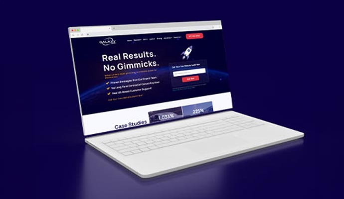 Galaxy SEO website mockup on a laptop