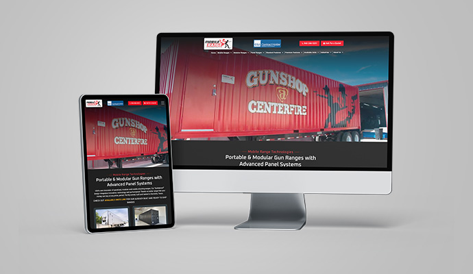 Gun range company website design on a desktop monitor and tablet