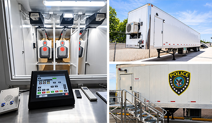 Indoor and mobile shooting range systems and training trailers collage