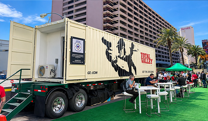 Mobile shooting range container trailer at an outdoor event