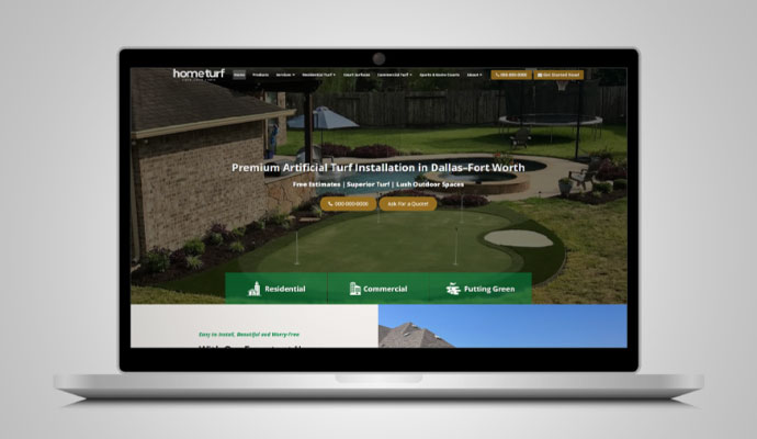 Mockup showing a synthetic grass website developed by Galaxy SEO