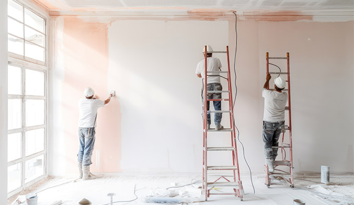 Persons painting wall professionally