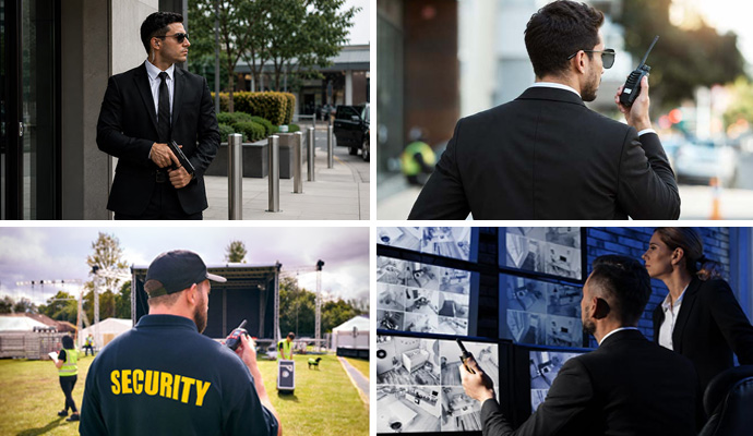 Security guard, patrol, event, and surveillance services collage
