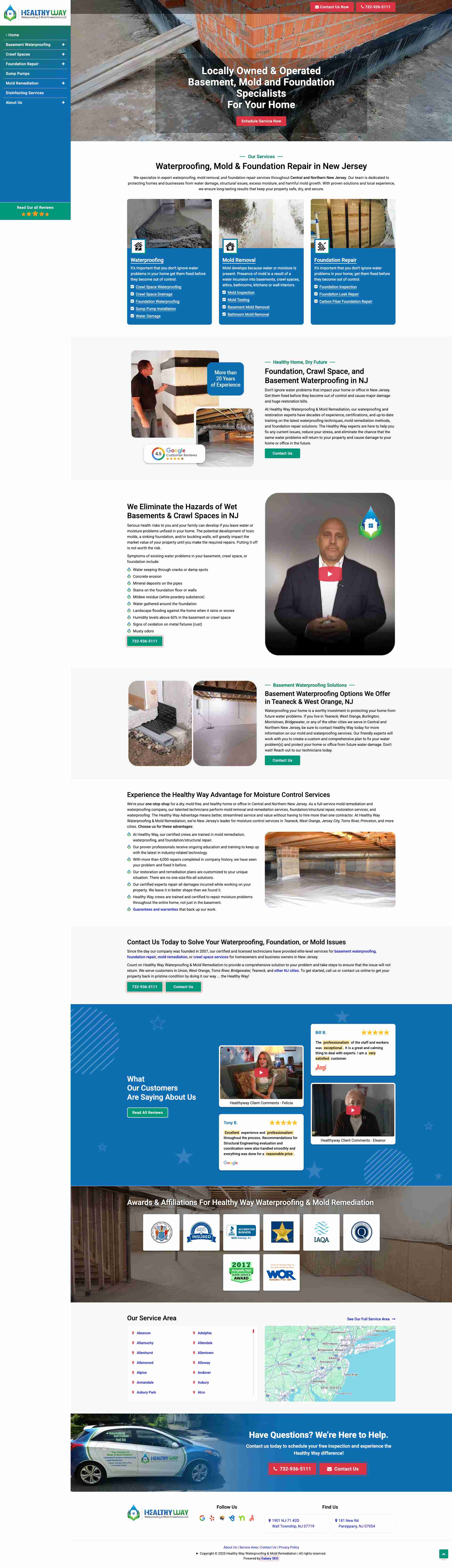 Healthy Way Waterproofing & Mold Remediation website homepage