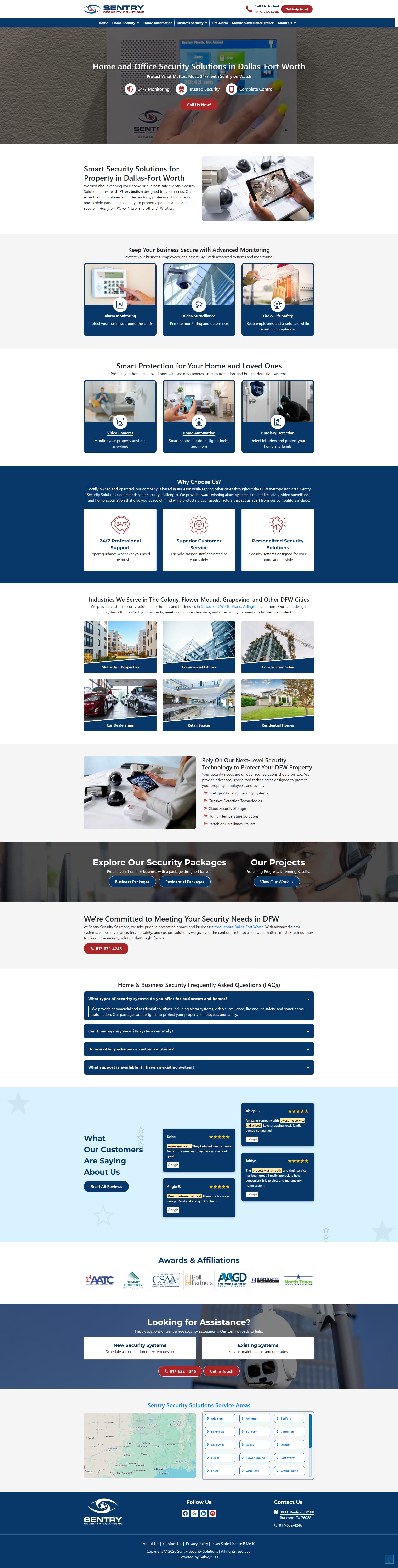 Sentry Security solutions home page