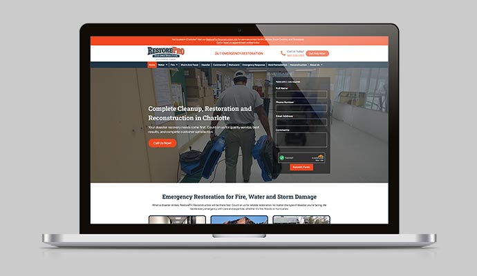 RestorePro Reconstruction Charlotte website view in laptop