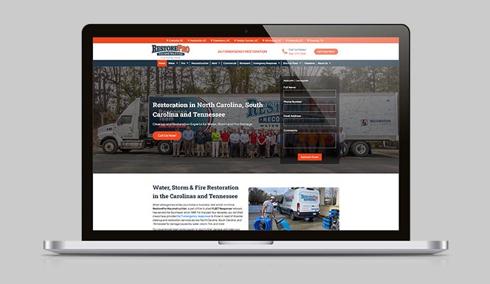 RestorePro Reconstruction website view in laptop