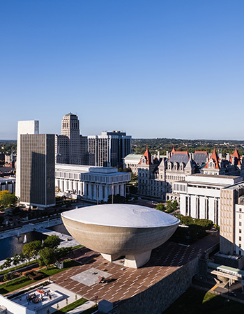 Aerial view of The Empire State Plaza in Albany, New York