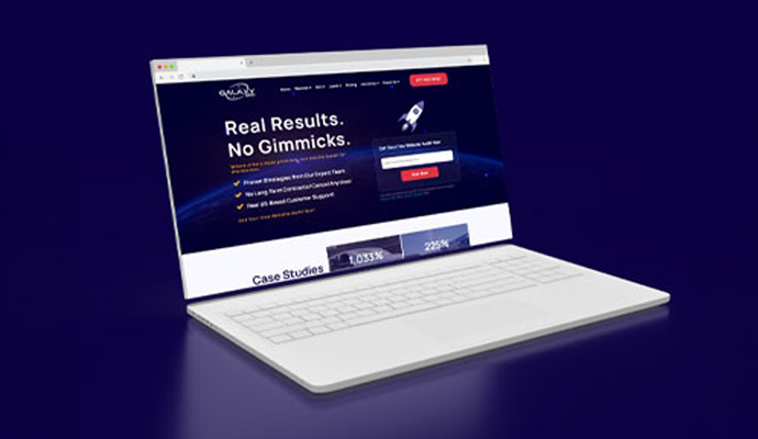 Galaxy SEO digital marketing agency homepage on a laptop screen