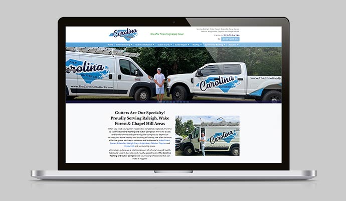 The Carolina Roofing & Gutter Company website view in laptop