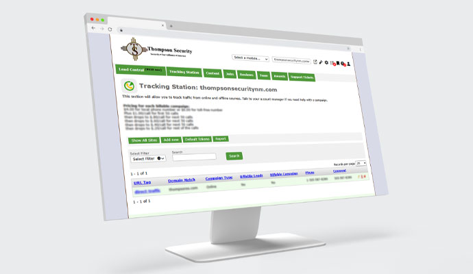 Thompson Security website lead tracking dashboard